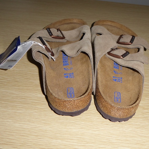 BIRKENSTOCKS NEW TAN LEATHER SANDALS MENS 8 WOMEN 10 ARIZONA DUAL STRAP D 41 265 - Picture 3 of 7